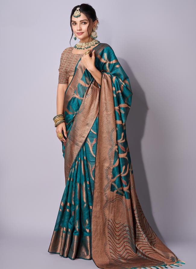 Organza Sky Blue Traditional Wear Weaving Saree